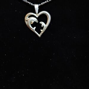 Sterling Silver Dolphin Heart Pendant Necklace